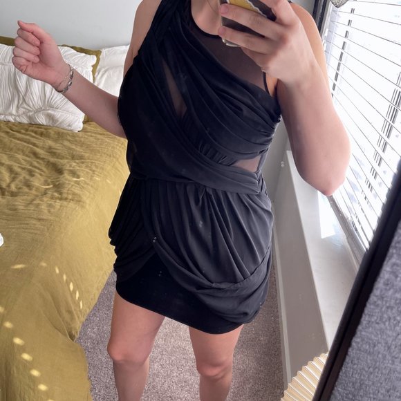 ASOS Black Mesh Cocktail Mini Dress 8 - Picture 2 of 8